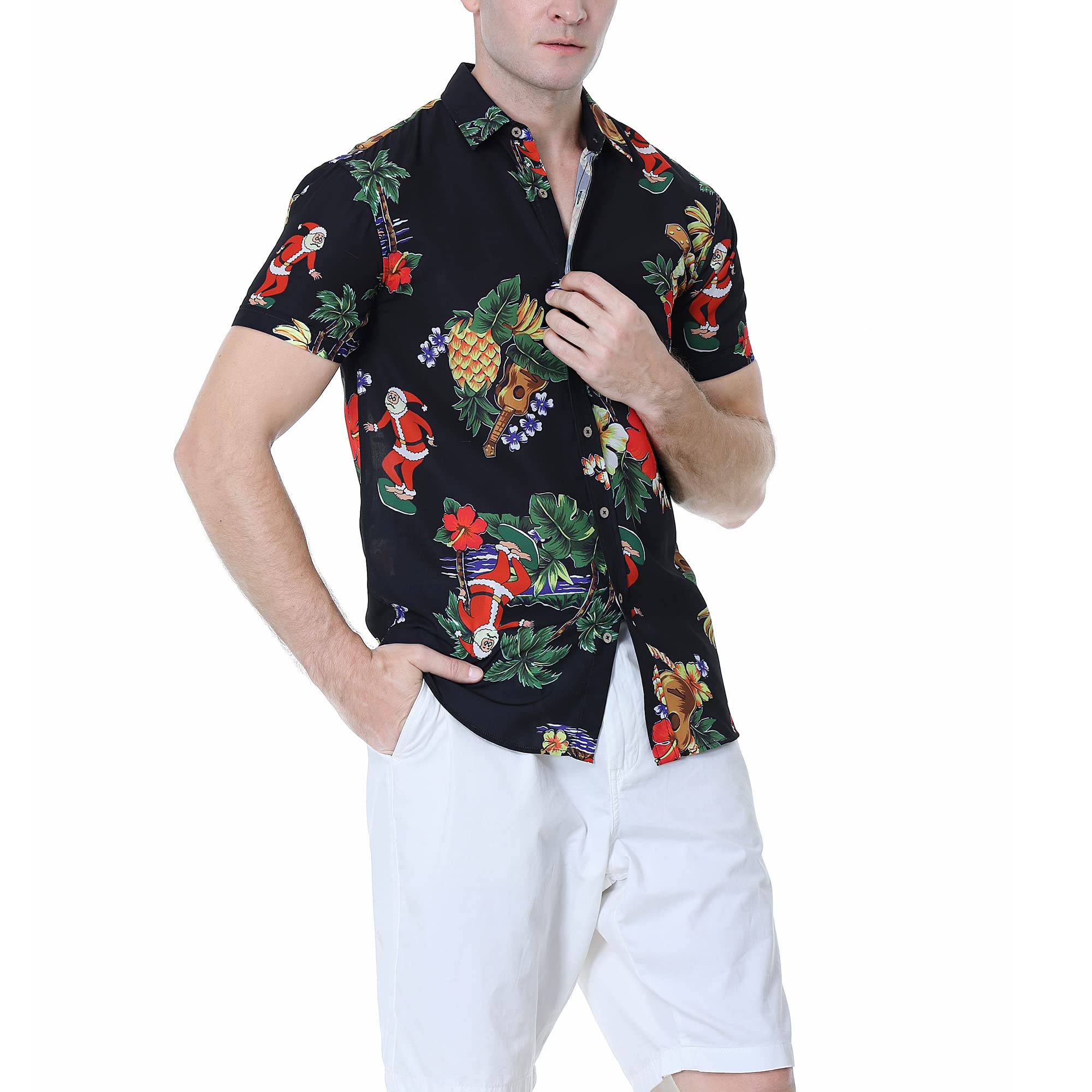 Alternative view of Damipow Hawaiian Shirts for Men Short Sleeve Aloha Beach Shirt Floral Summer Casual Button Down Shirts One