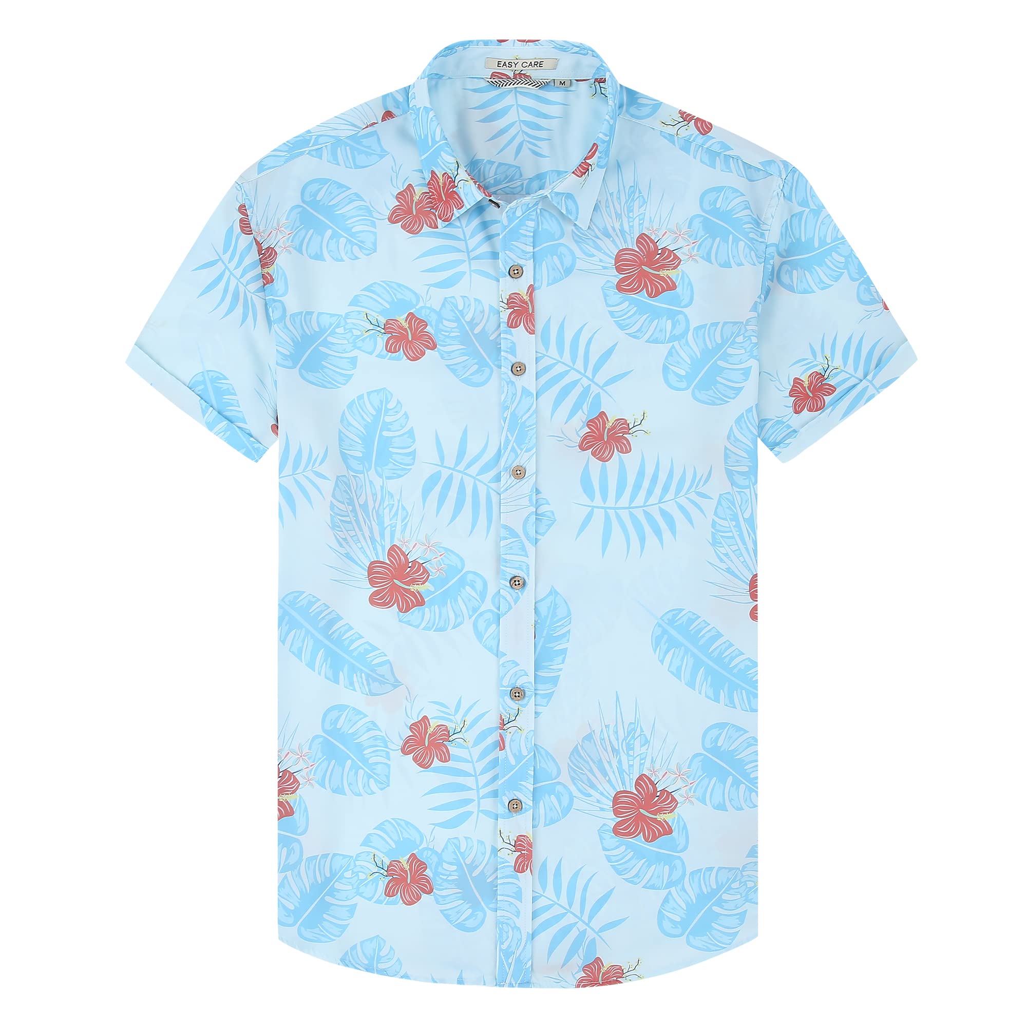 Damipow Hawaiian Shirts for Men Short Sleeve Aloha Beach Shirt Floral Summer Casual Button Down Shirts Three