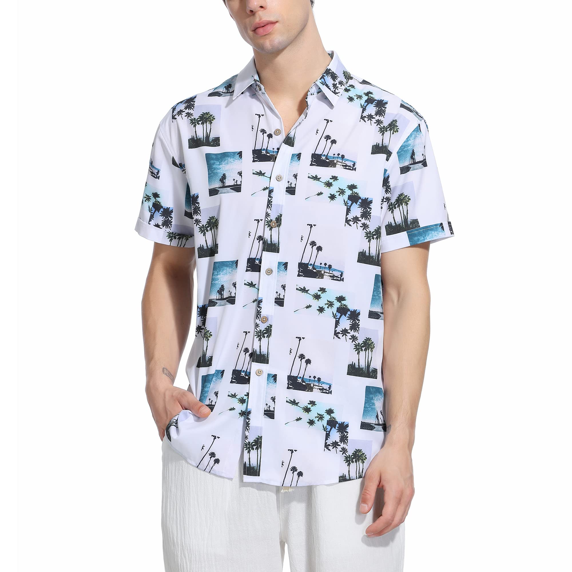 Alternative view of Damipow Hawaiian Shirts for Men Short Sleeve Aloha Beach Shirt Floral Summer Casual Button Down Shirts Eight