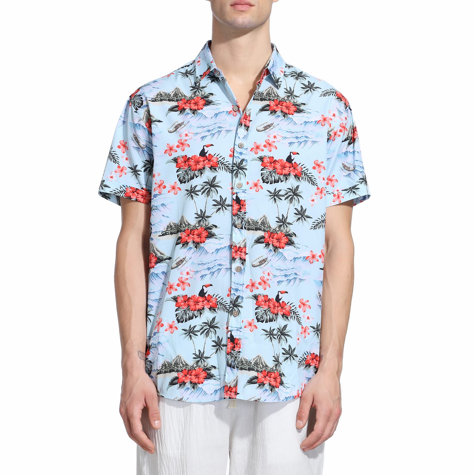 Alternative view of Damipow Hawaiian Shirts for Men Short Sleeve Aloha Beach Shirt Floral Summer Casual Button Down Shirts For