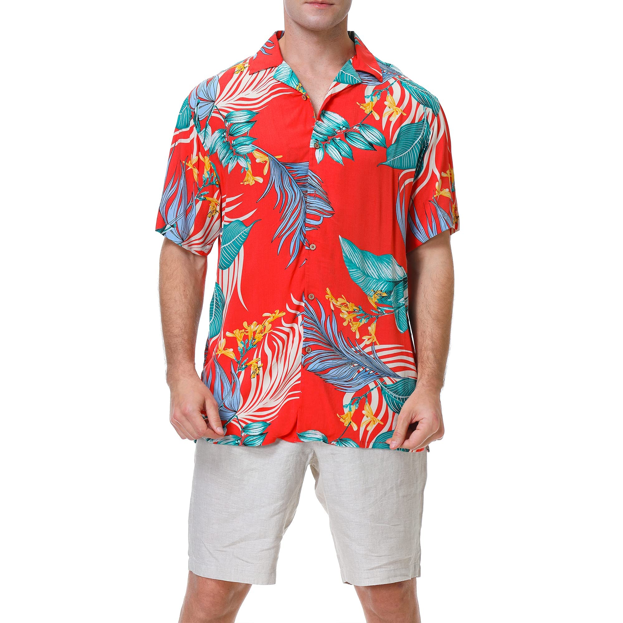 Alternative view of Damipow Hawaiian Shirts for Men Short Sleeve Aloha Beach Shirt Floral Summer Casual Button Down Shirts