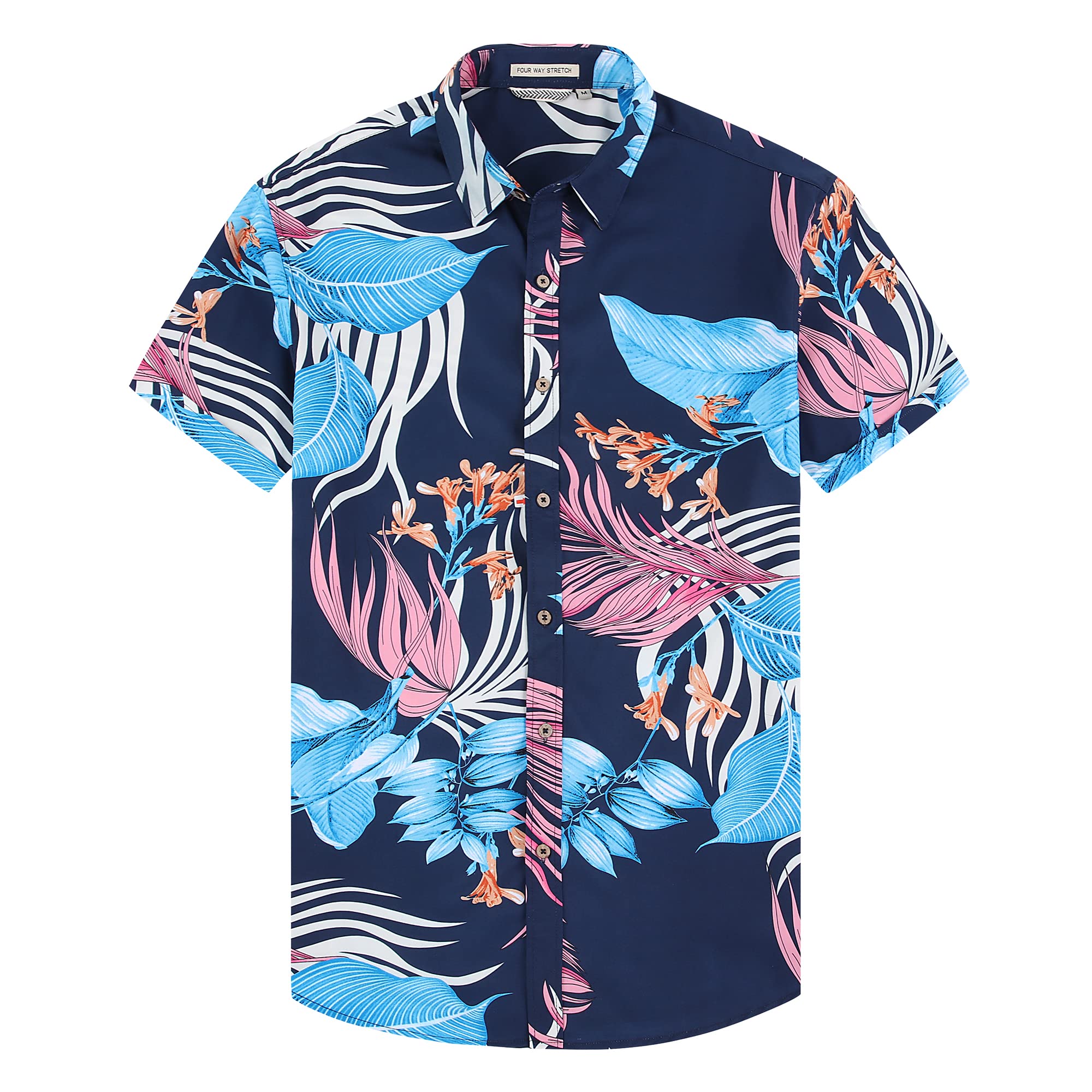 Damipow Hawaiian Shirts for Men Short Sleeve Aloha Beach Shirt Floral Summer Casual Button Down Shirts Five