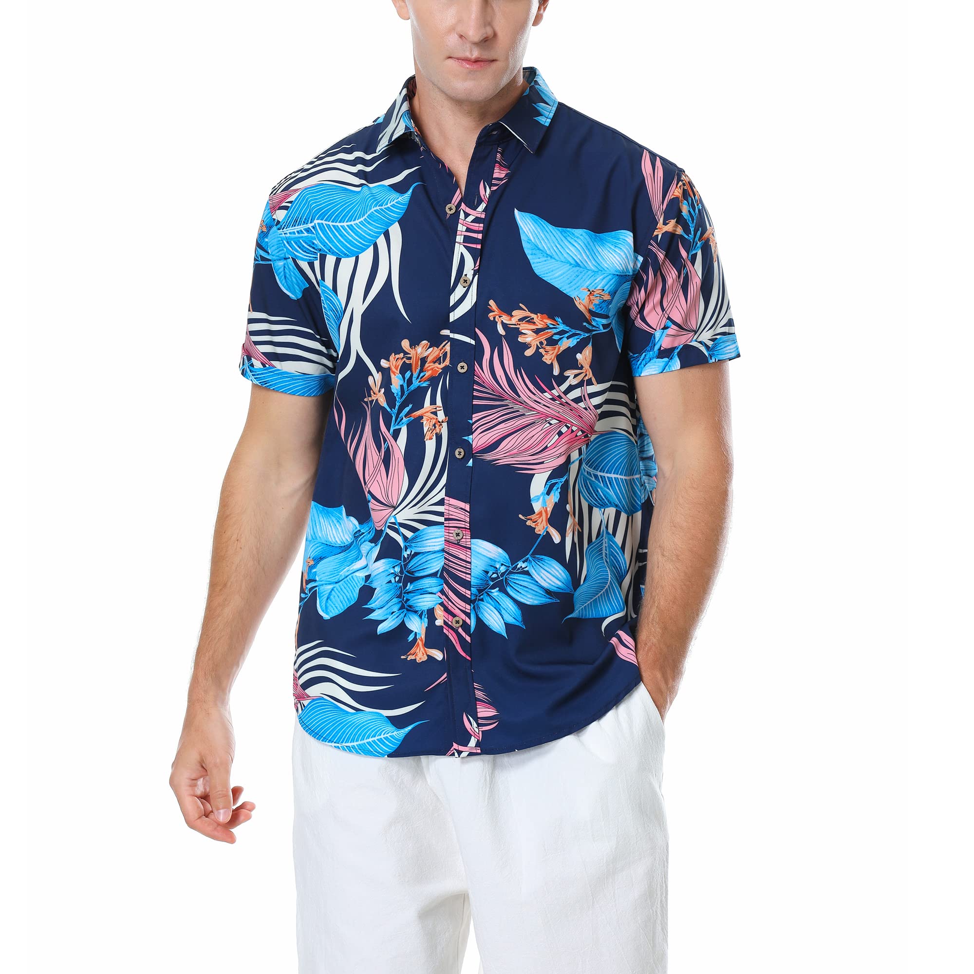 Alternative view of Damipow Hawaiian Shirts for Men Short Sleeve Aloha Beach Shirt Floral Summer Casual Button Down Shirts Five