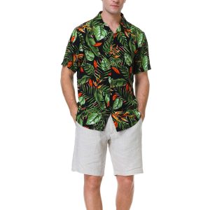 Alternative view of Damipow Hawaiian Shirts for Men Short Sleeve Aloha Beach Shirt Floral Summer Casual Button Down Shirts Two