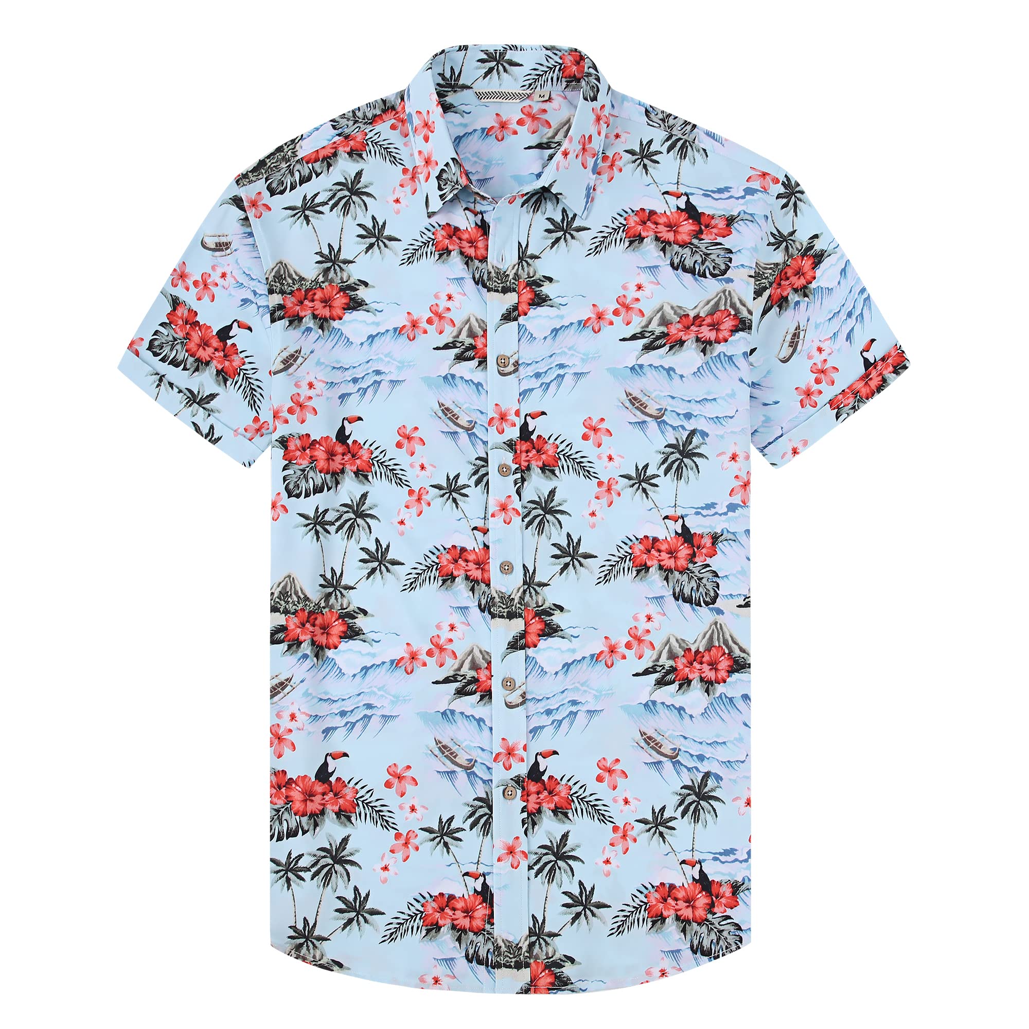 Damipow Hawaiian Shirts for Men Short Sleeve Aloha Beach Shirt Floral Summer Casual Button Down Shirts For