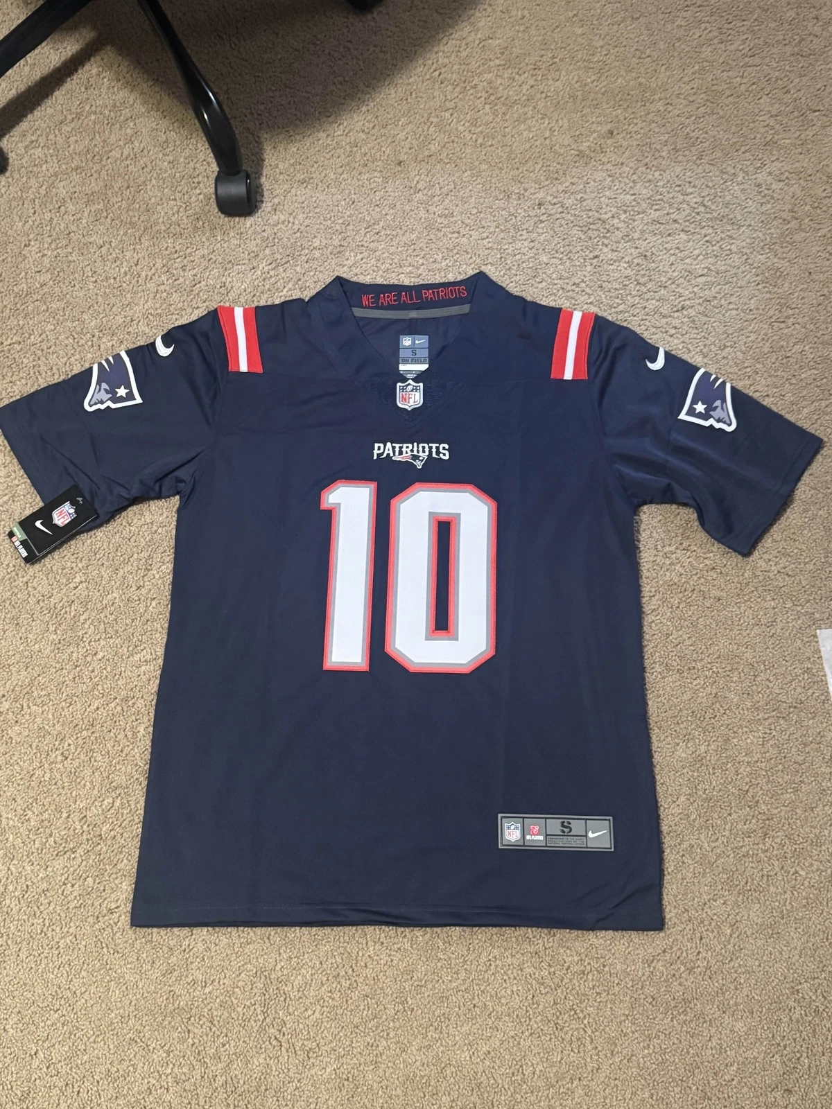 Drake Maye #10 Patriots Navy Blue On Field Nike Stitched Jersey Varsity Baseball Jacket