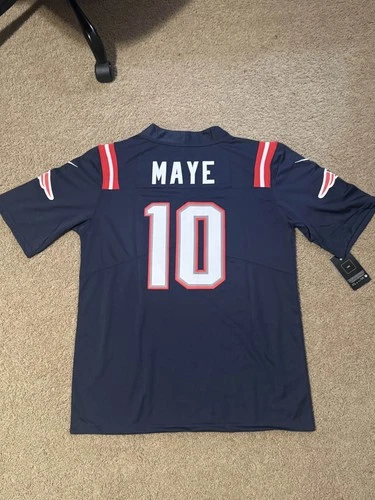 Drake Maye #10 Patriots Navy Blue On Field Nike Stitched Jersey Varsity Baseball Jacket - Image 4